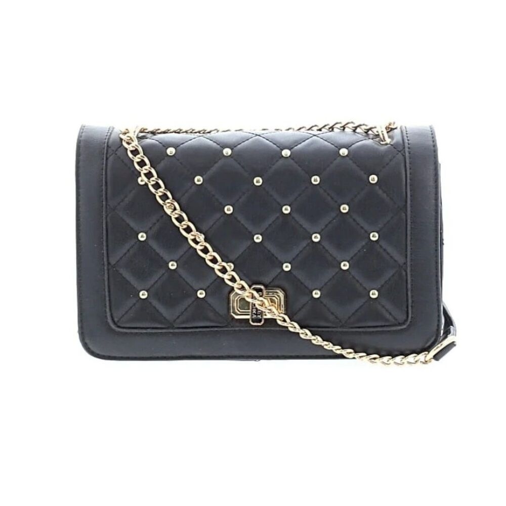Badgley Mischka Vegan Leather Black Crossbody Purse Gold Chain Studded Punk - Picture 1 of 7
